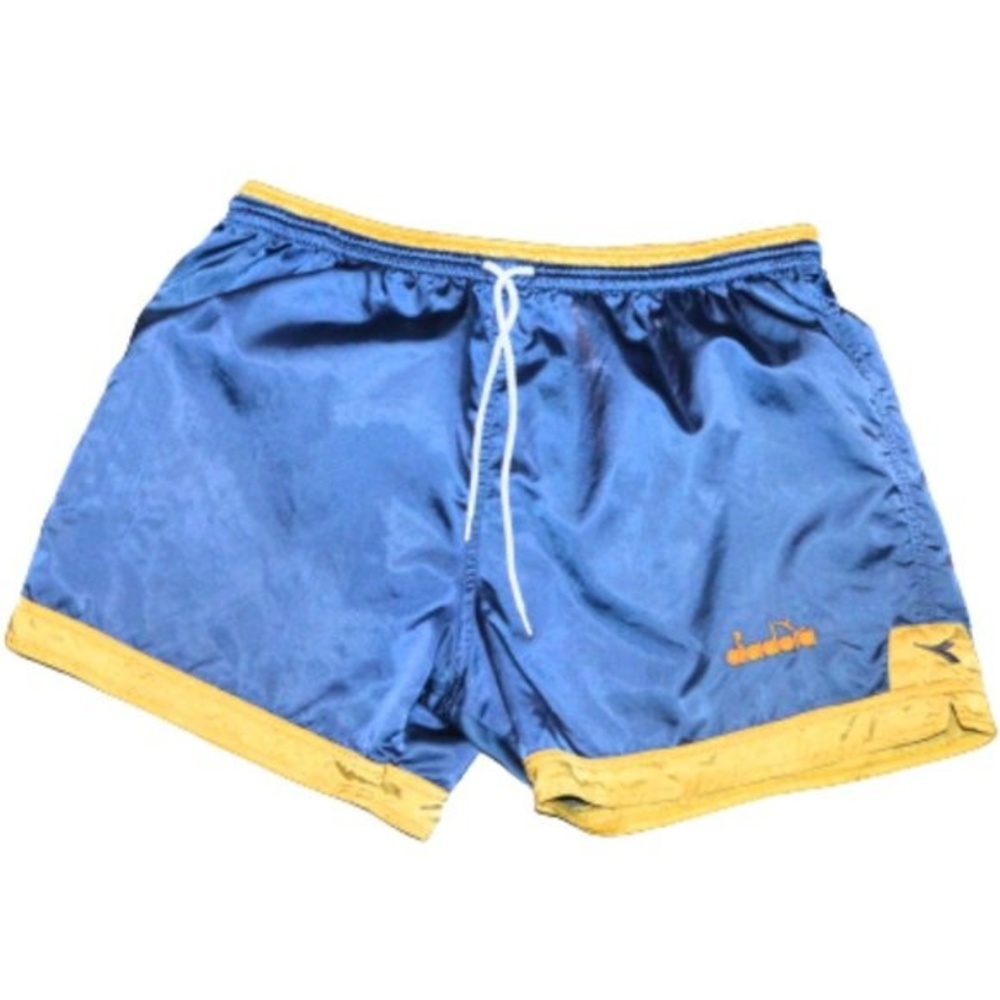 Vintage Silky Diadora Boxing Running Elastic Drawstring Blue Gold Shorts Large